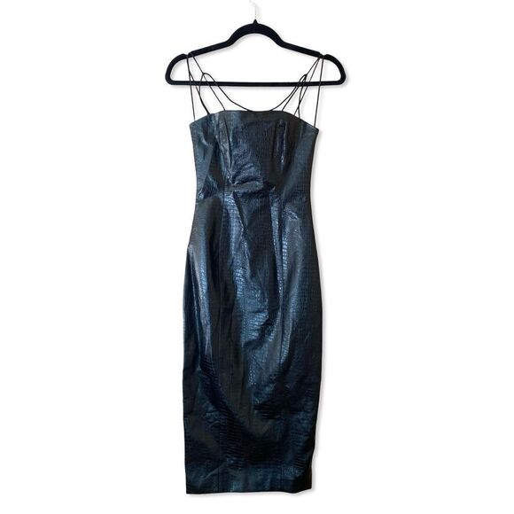 NWT Misha Revolve Dress Tiffany Black faux leather mini sheath Sz 2 - Picture 4 of 12